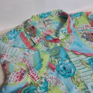 Allison Daley Women's 18W Button-Up Top Blouse Colorful Floral‎ Print Shirt
